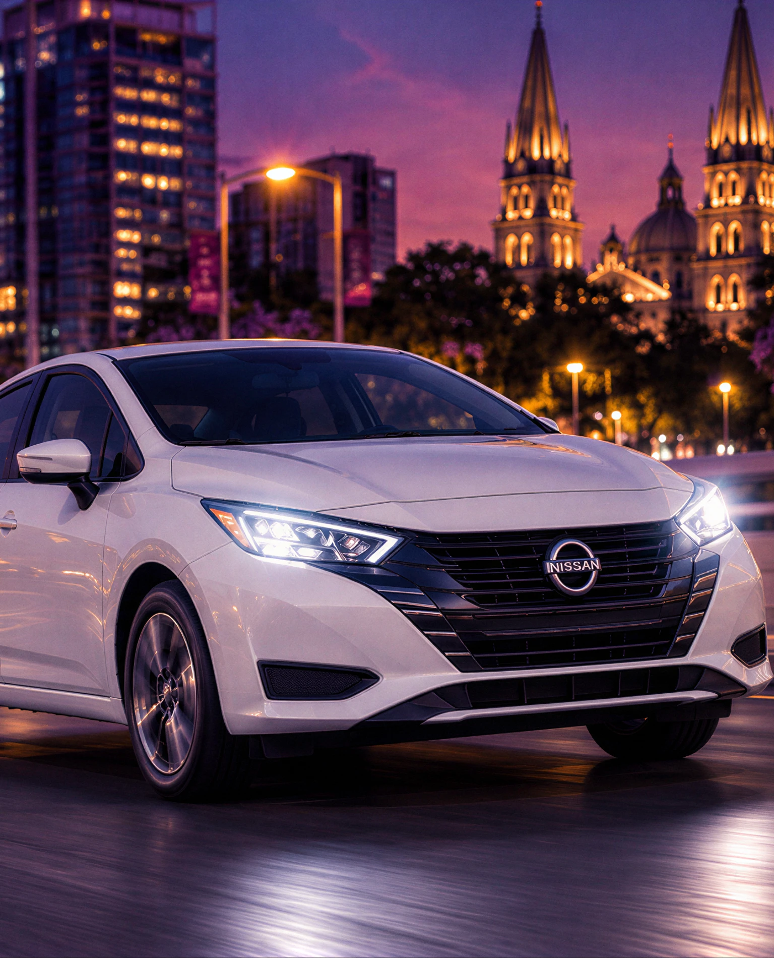 Nissan blanco de BESTA en Guadalajara con la Catedral al fondo
